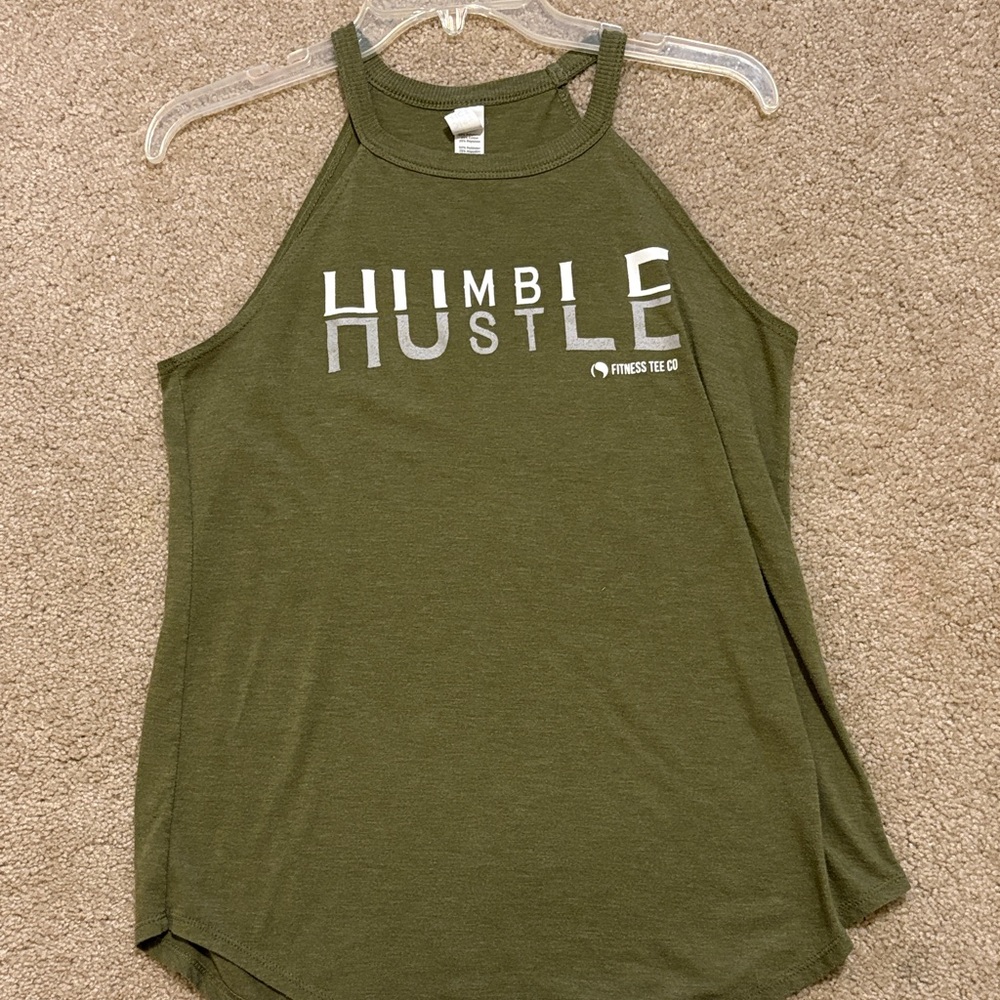 Fitness Tee Co.  Olive Green Humble Hustle Tank Top